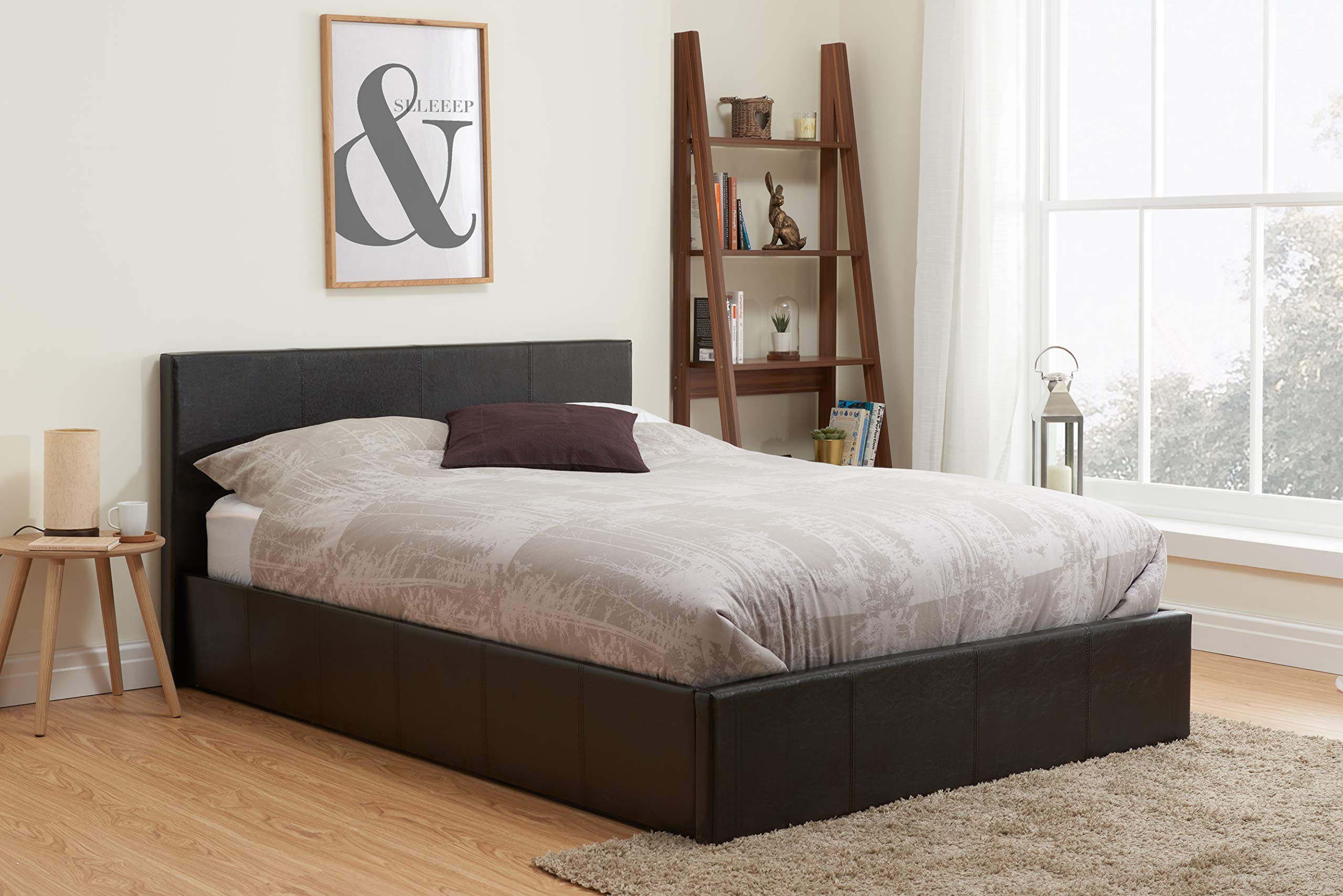 Birlea Berlin Double Brown Faux Leather Ottoman Bed