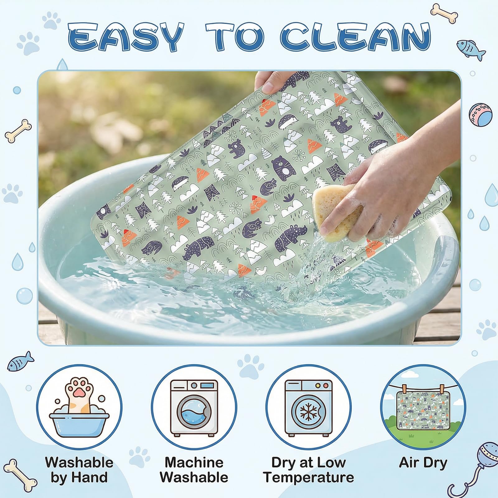 Ninonly Tapis Rafraîchissant Chien 50x65cm Tapis Rafraichissant Chien en Gel Non Toxique Coussin Refroidissant Alèse Imperméable Anti-Rayures pour Lit, Voiture, Canapé Motif Animaux