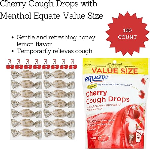 Miniatura 4 de Equate - Gotas para la tos de cereza con mentol, 160 unidades incluye organizador de pastillas
