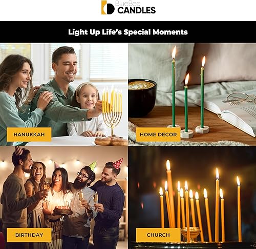 Miniatura 3 de BlueBee - Velas de cera de abeja pura a granel para el hogar, 40 velas altas y delgadas + 2 soportes, aroma a miel, sin humo, de larga duración