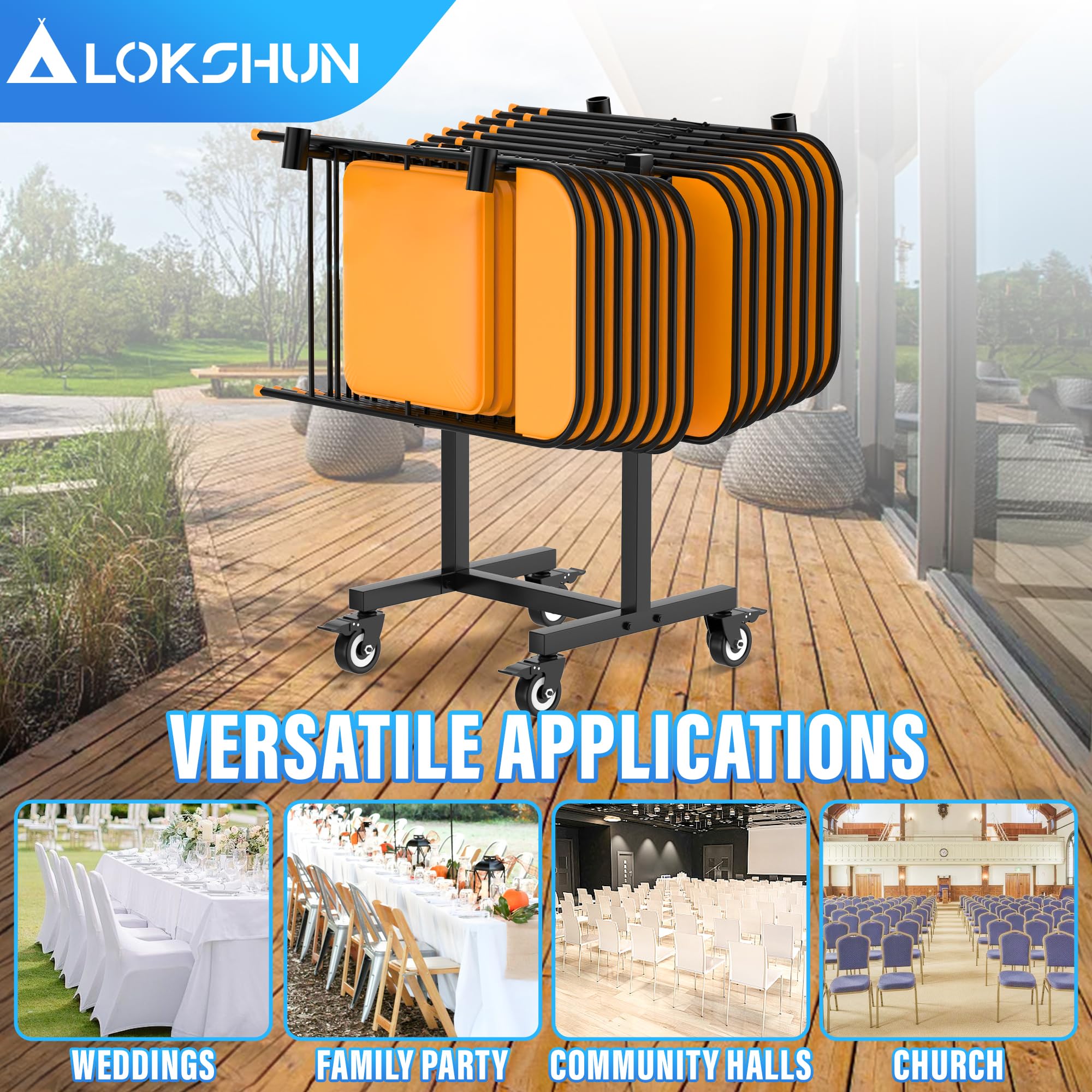 Folding Chair Cart, Adjustable Folding Chair Storage Rack - Holds 12 - View #9