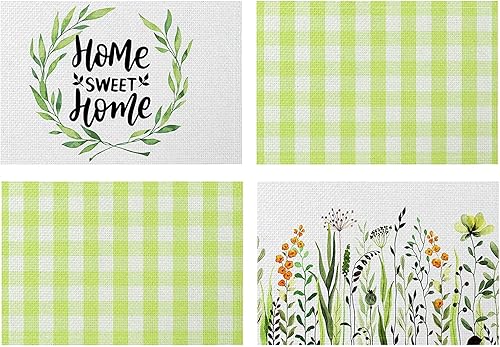 Juego de 4 manteles individuales de primavera con plantas de eucalipto manteles individuales de primavera de hojas verdes para mesa de comedor 12 x