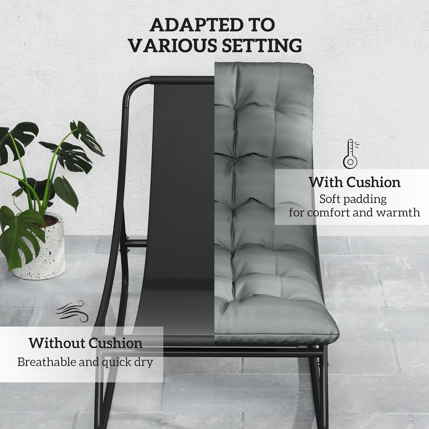 Outsunny Outdoor Rocking Chairs Set of 2, Patio Rocking Chairs with Thick Cushions, Mesh Deep Seat, Steel Frame Indoor Outdoor Rocking Lawn Chair Set for Porch, Garden, Dark Gray