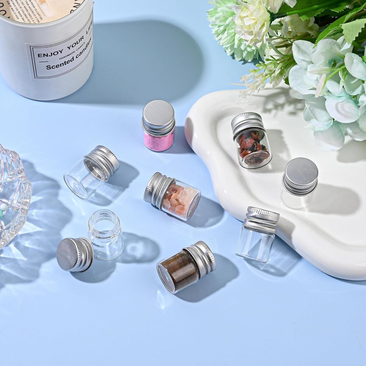 5ml Empty Sample Bottles,Tiny Glass bottle with aluminum screw cap,24 Pack Glass Vials for DIY Art decorations,Wedding Party Favors