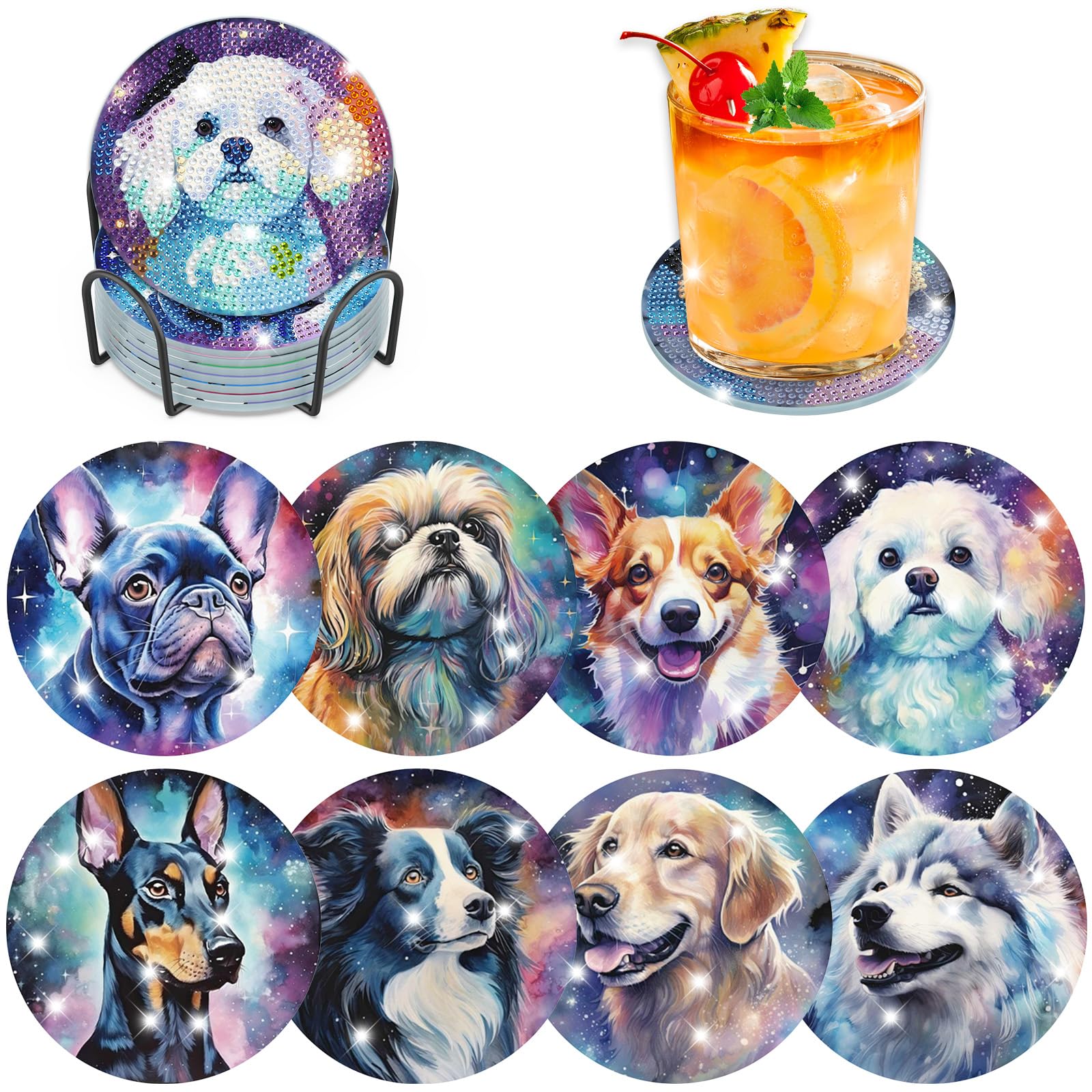Perro Diamond Painting Posavasos 5D Animales Kit Diamond Art Adultos Soporte Corcho Bebidas Café Té Bar