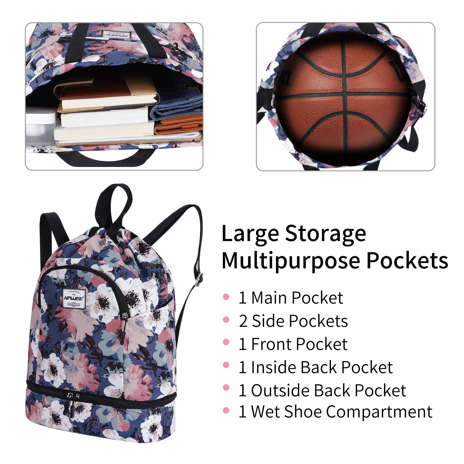 Zaino Sportivo con Coulisse, Grande Impermeabile, Borsa da Palestra Sacca con Tasca Interna Unisex per Scuola Sport All'aperto Yoga Tempo Libero Spiaggia