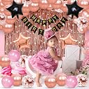 Zyozique Birthday Decorations Combo Set | Birthday Decorations Items - Paper Banner , Balloons, Star Foil Balloon, RoseGold Confetti Balloons, Ligt & Foil Curtains (Pack Of 70) gallery image