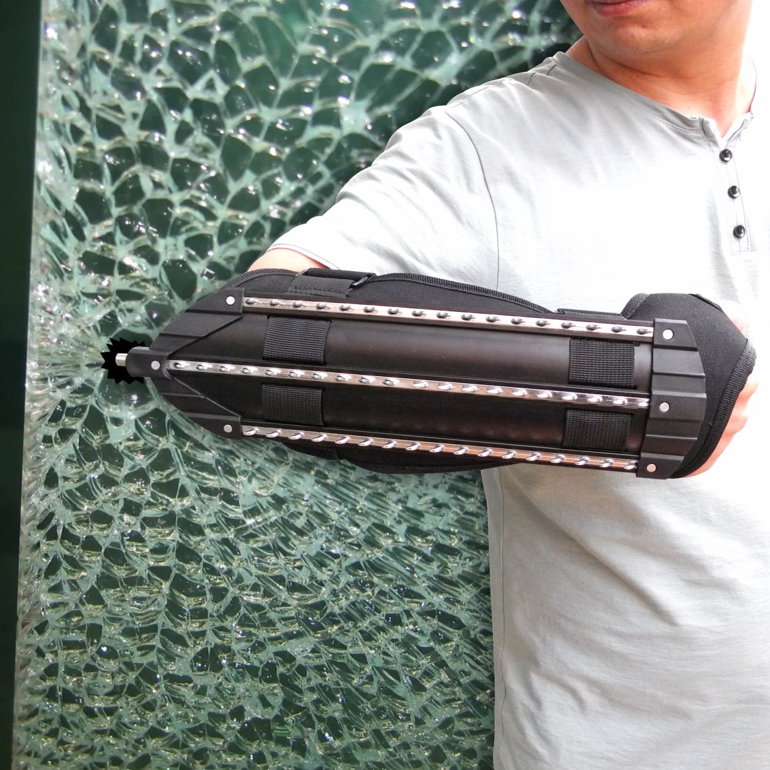 Shindn Protectores de Brazo de Metal para antebrazo, Escudo de autodefensa de aleación de Aluminio Ligera, Viene con un Trituradora de Vidrio