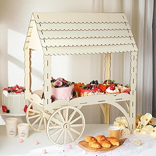 Wonderjune 1 Pcs Wooden Candy Cart with Wheels for Party Mini Wooden Tabletop Dessert Display Stand for Weddings Birthdays Baby Showers Party Decoration,25" x 20.5" x 9.75"