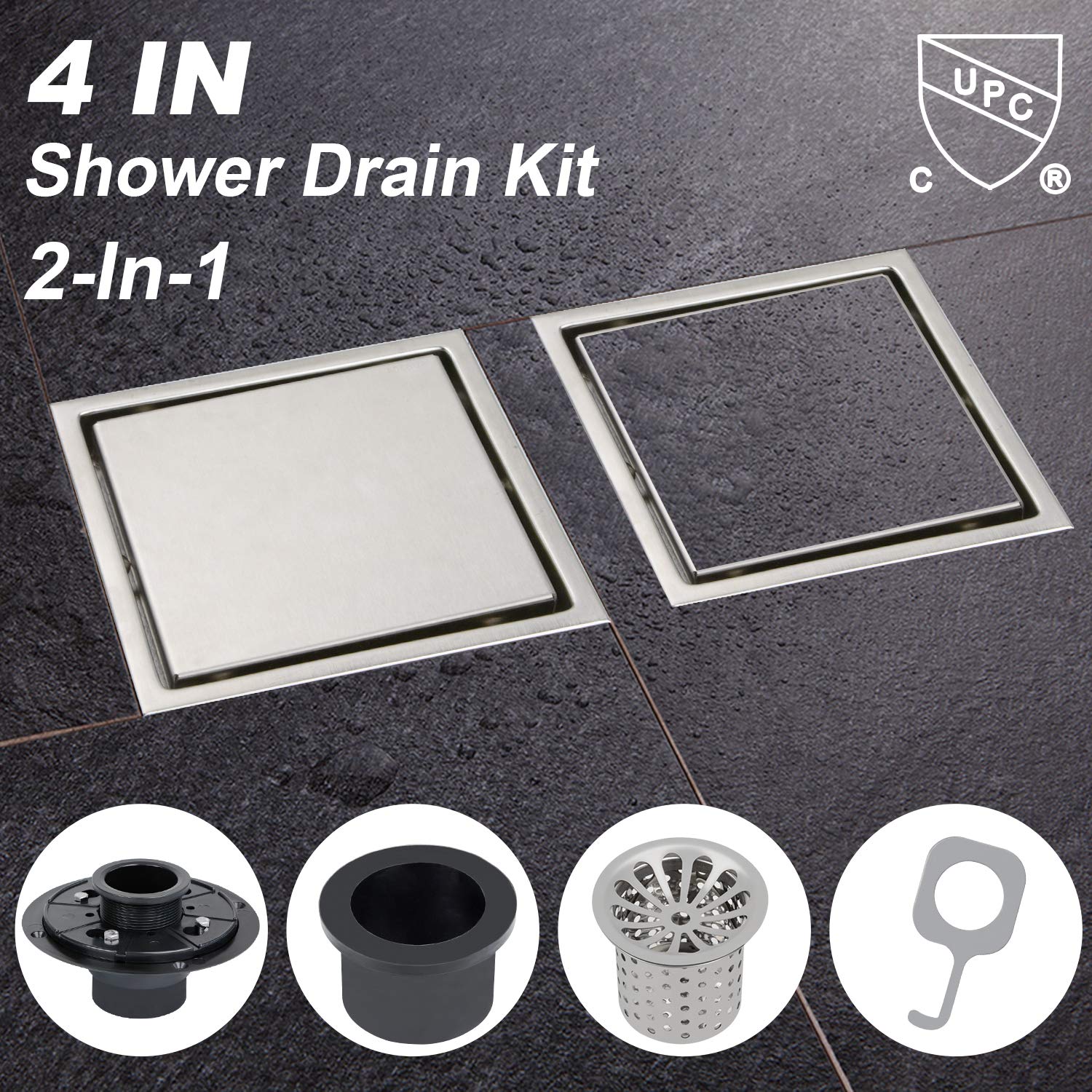 Buy Modbath 5 Inch Square Shower Drain with Drain Base Flange 2" Outlet