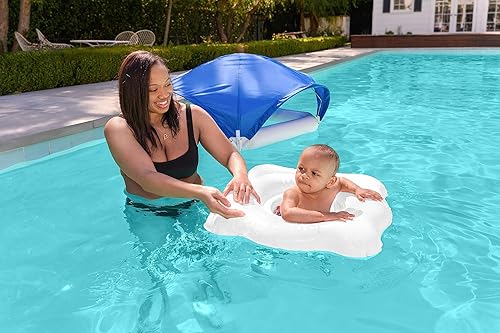Miniatura 4 de AquaCabana Flotador de piscina para bebé con dosel, proporciona protección solar UPF 50+ de 360 grados, duradero, resistente a pinchazos, 2 piezas