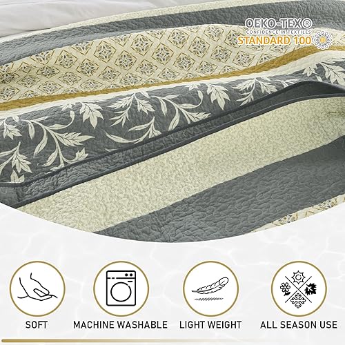 Vista 50 de KALOOLA Colchas florales tamaño Queen – 100% algodón, suave, ligero, juego de ropa de cama acolchado de 3 piezas, colcha de patrón botánico