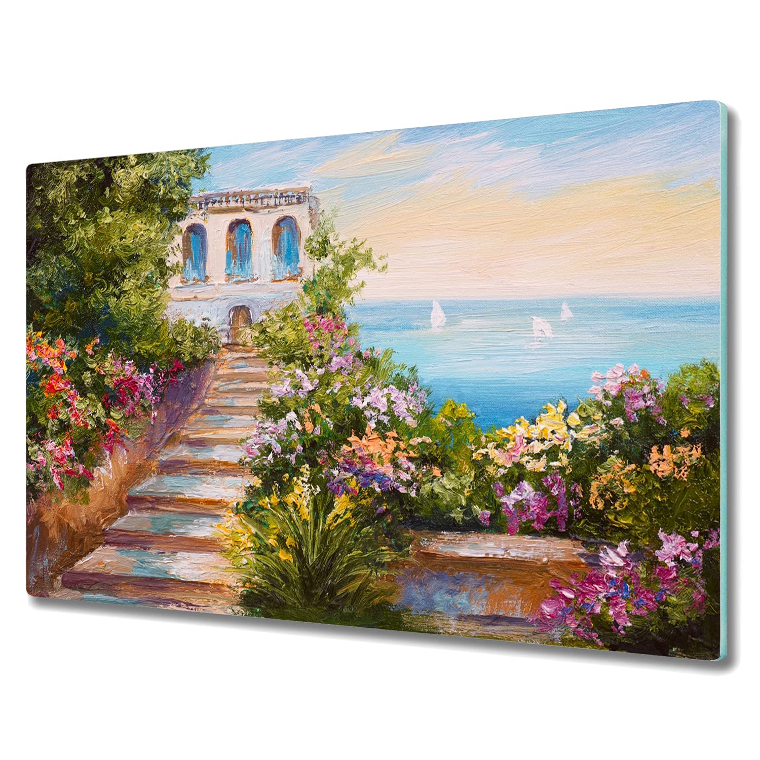 Planche à découper induction en verre trempé 80x52cm tapis de découpe fleurs mer
