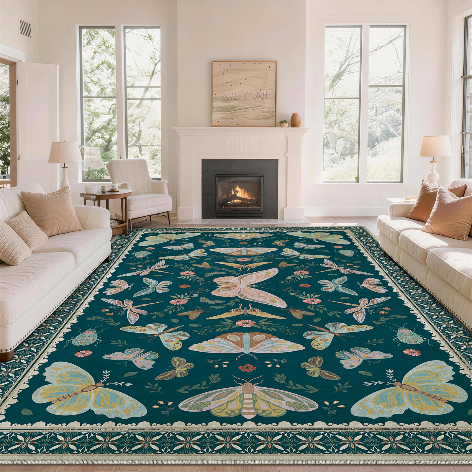 SOANNY Rug Living Room, Soft Washable Non Slip, Dark Teal, 160x220cm