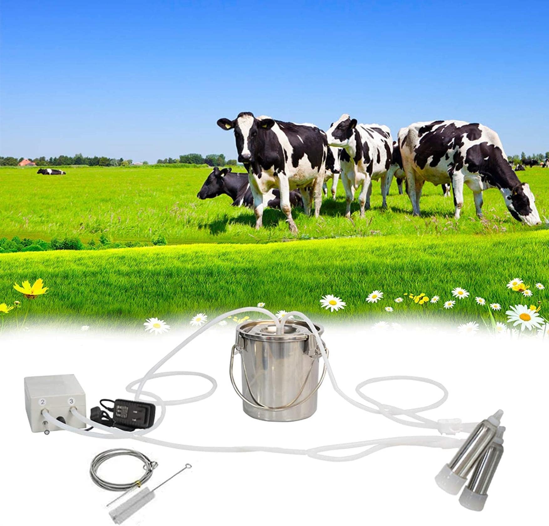 3L Electric Cow Milking Machine, omatic Portable Pulse Pump With Stainless Steel Bucket, Vacuum Pulse Farm Or Daily Home Milking Machine