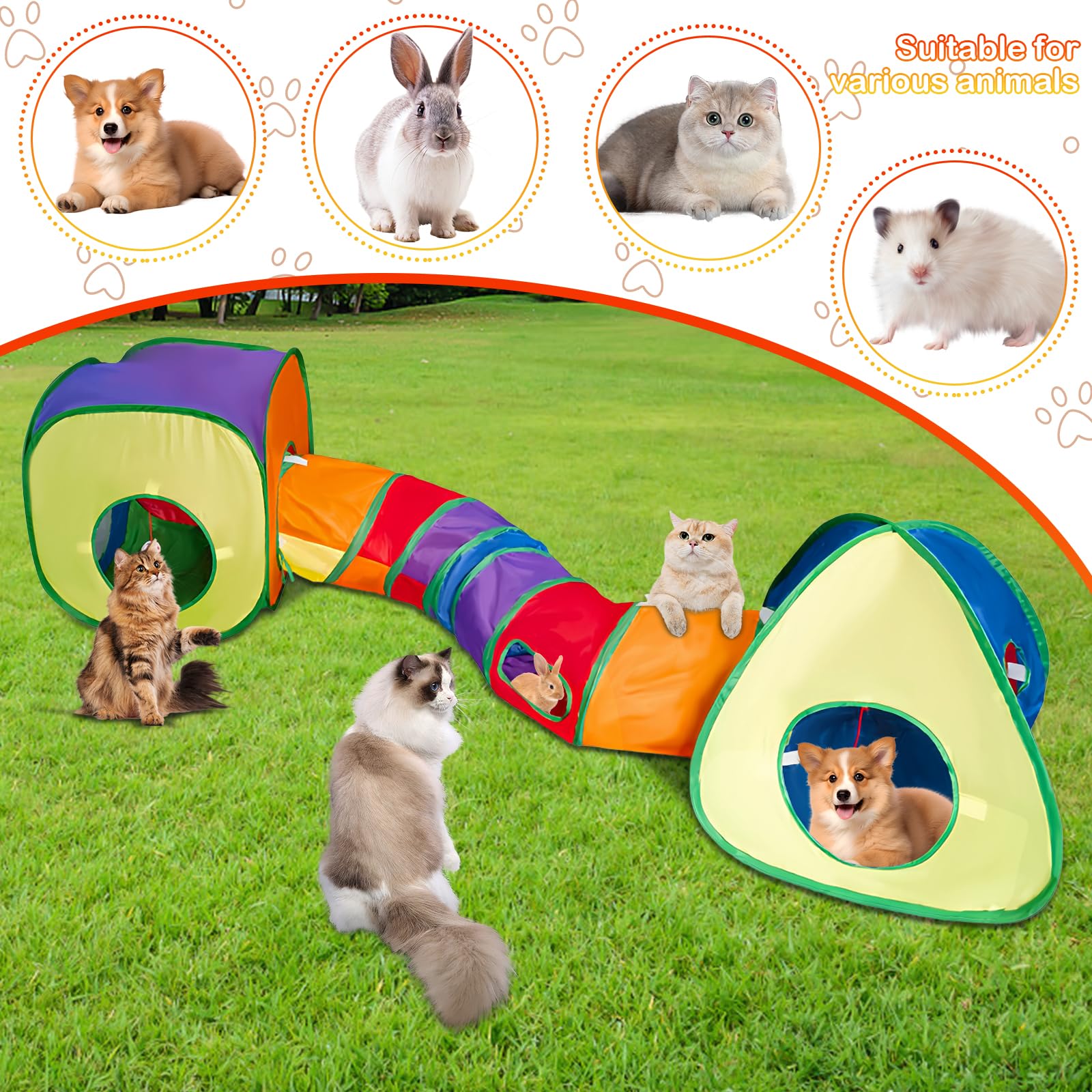 3 en 1 Túnel de Juego para Gatos y Perros, Tienda de Campaña Plegable para Interiores y Exteriores, Interactivo Juguete para Conejos (A)