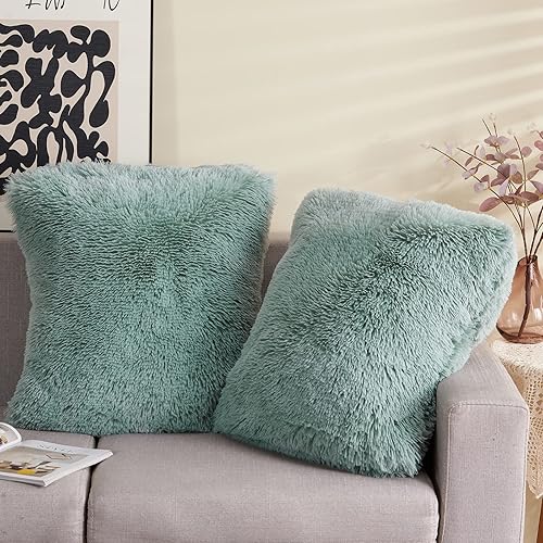 GONAAP Funda de almohada de piel sintética decorativa para sofá, cama de automóvil, 18 x 18 pulgadas (azul hielo, 18 x 18 pulgadas (paquete de 2)