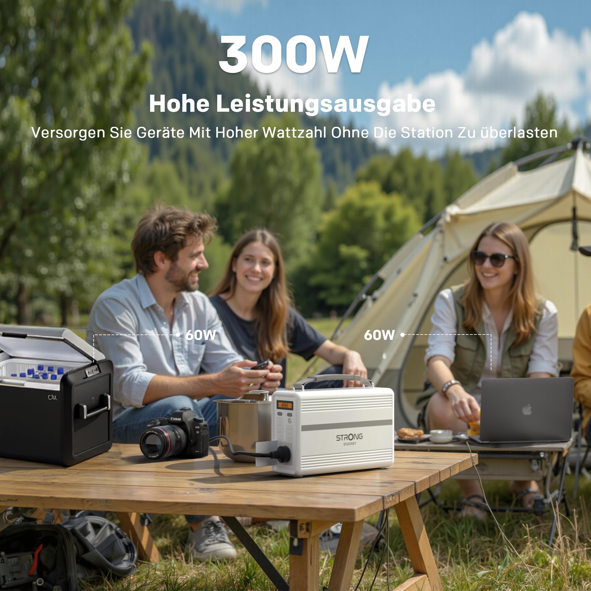 STRONG P300 Tragbare Powerstation, 307,2Wh LiFePO4 Akku, 300W Solar Generator, MPPT-Technologie, BMS-Schutz, QC3.0 & 30W PD, ideal für Camping, Reisen & Notfälle im Freien
