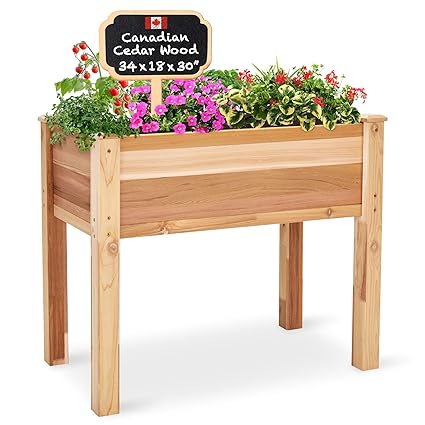 Jumbl Raised Canadian Cedar Garden Bed | Elevated Wood Planter for Growing Fresh Herbs, Vegetables, Flowers, Succulents | 34x18x30