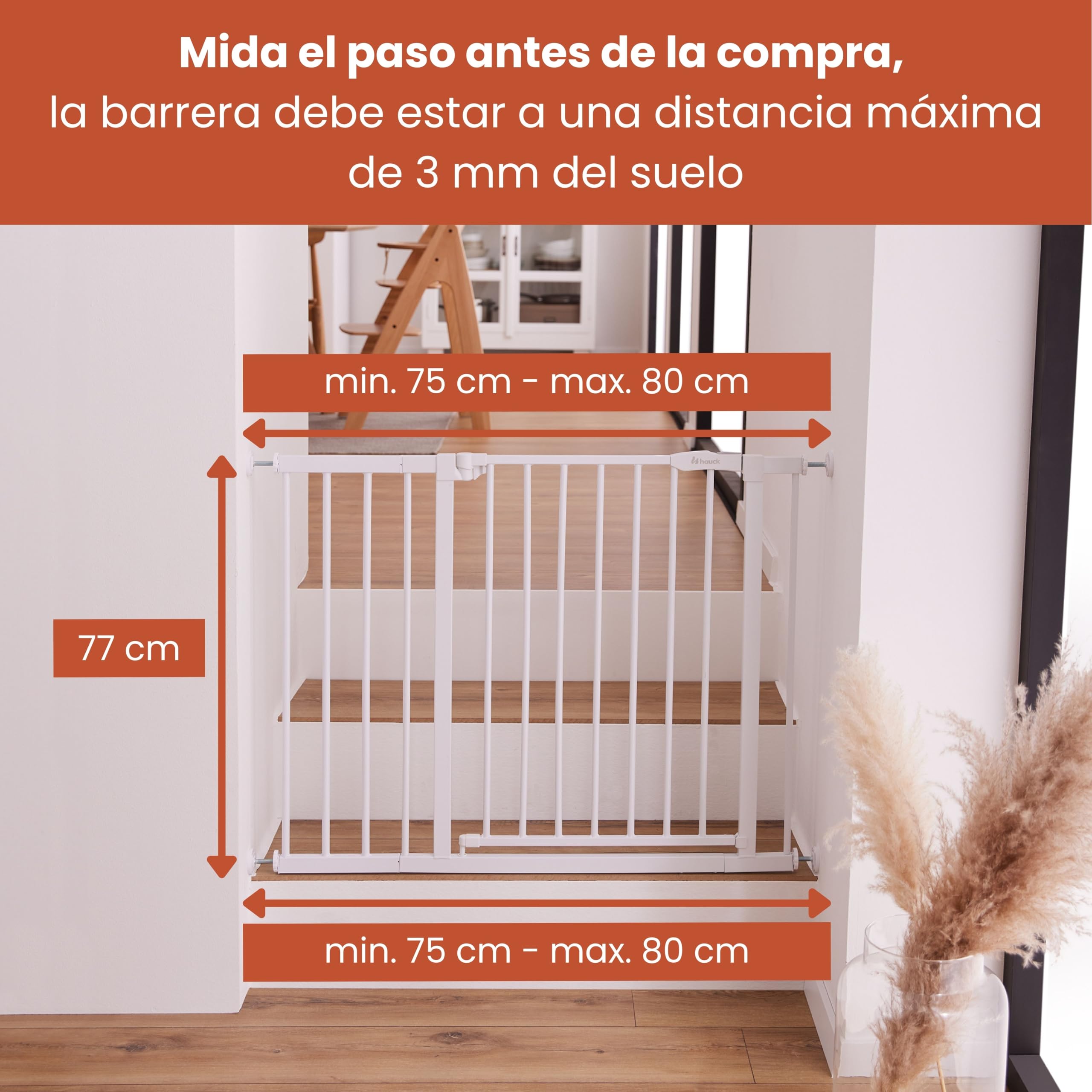 Hauck Barrera Seguridad Niños Escalera Clear Step Autoclose 2 - Puerta para Niños sin Taladrar - Cierre Automático - Umbral Ultraplano - Aptas como Vallas para Perros 75-80 cm - Negro