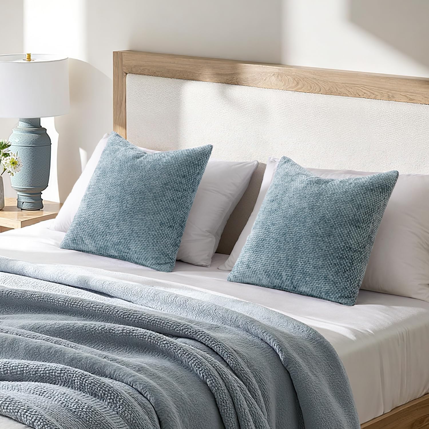 MIULEE Pack of 2 Coastal Blue Euro Sham Pillow Covers 24x24 Inch Summer Modern Boho Accent Decorative Throw Pillow Covers Chenille Farmhouse Cushion Covers for Home Decor Couch Bed Sofa Living Room