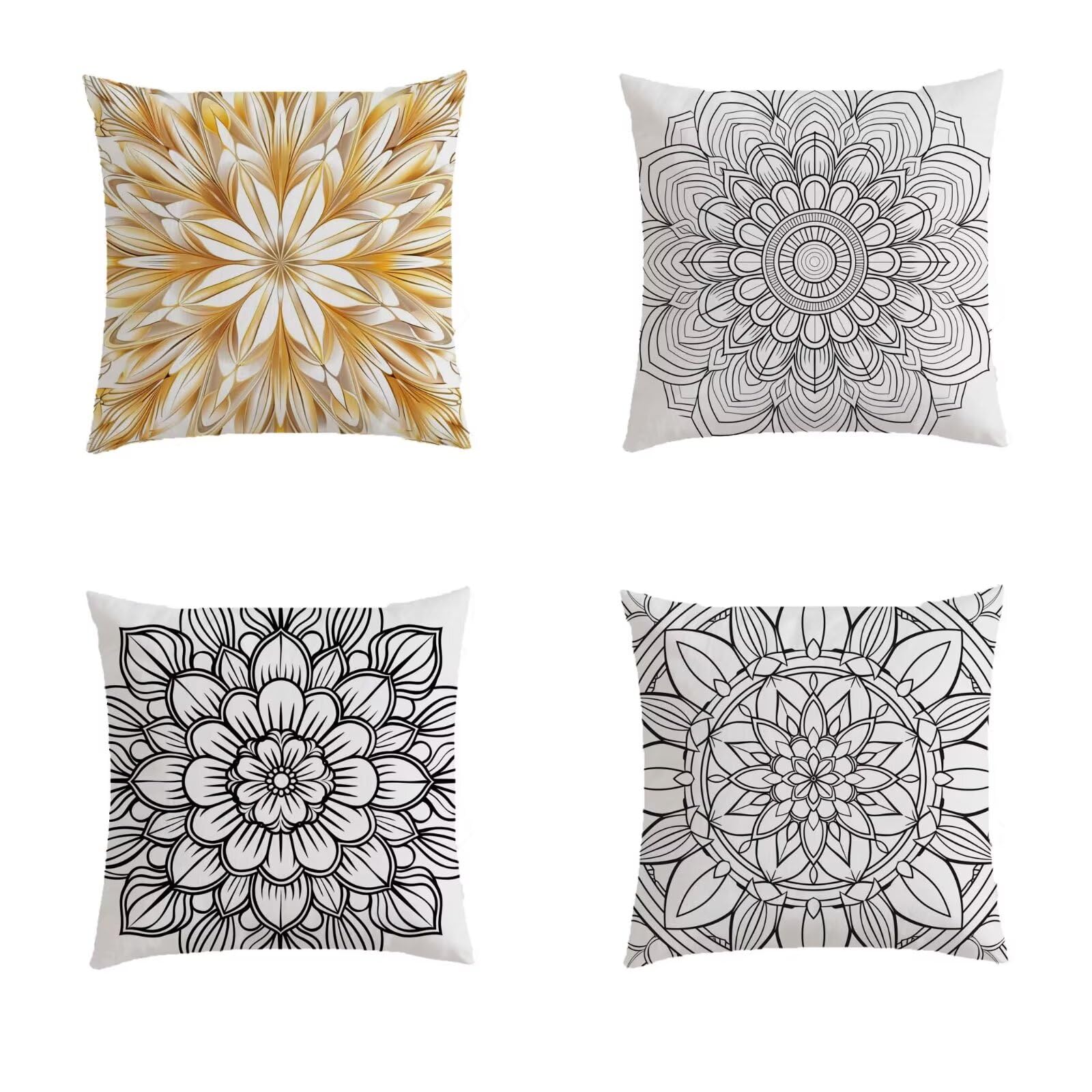 Double sided printing housse coussin mandala 70x70cm noir et blanc s761