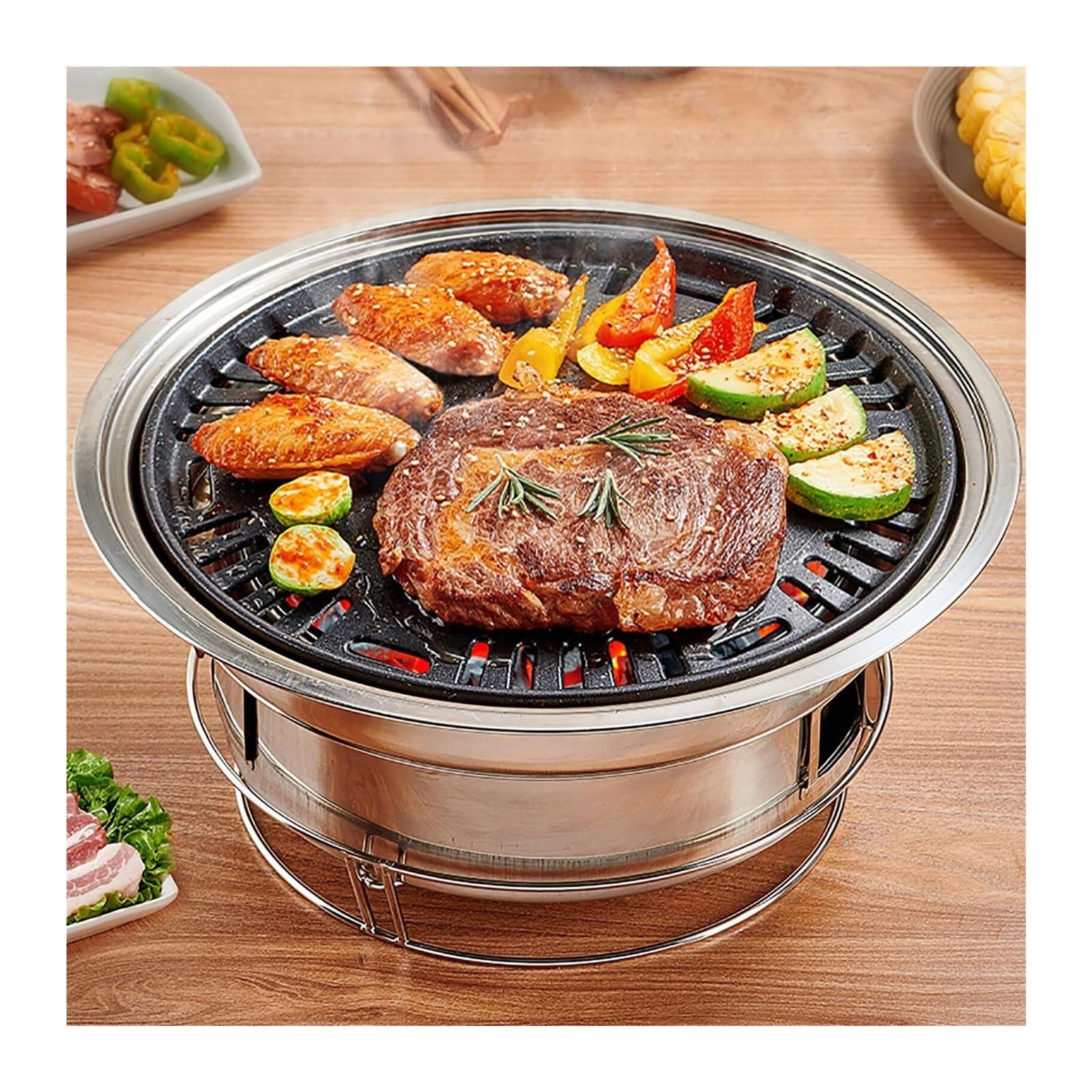 Griglia for barbecue coreana a carbone, piccola griglia a carbone 13,7 pollici griglia portatile griglia for barbecue in acciaio inossidabile griglia kbbq da tavolo campeggio interno all'aperto