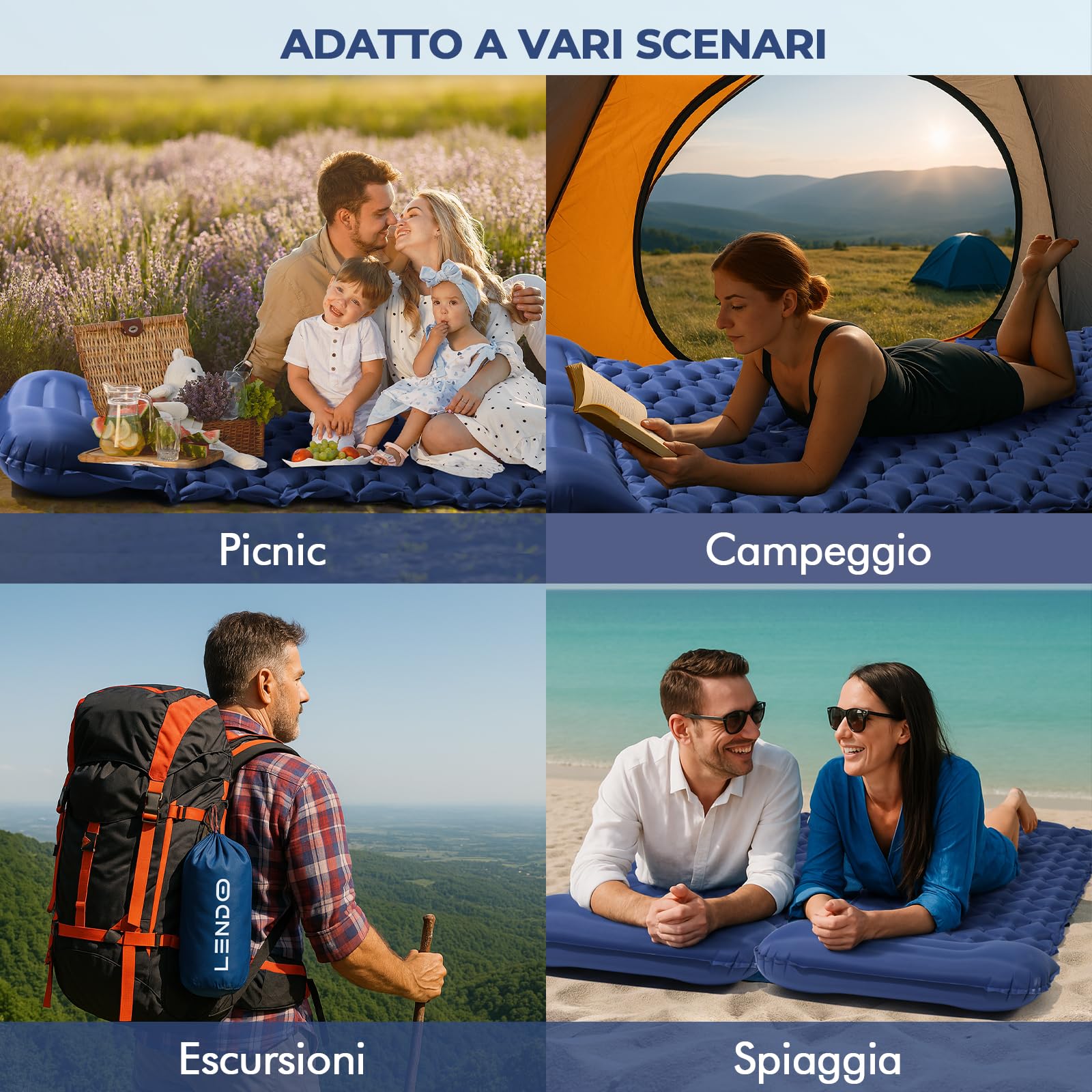 LENDOO Materassino da Campeggio, 195*60CM Materassino Autogonfiante con Cuscino Ultraleggero Materassino Trekking Portatile Materassino Autogonfiante, Airbag con pompa a Pedale per Campeggio,Outdoor