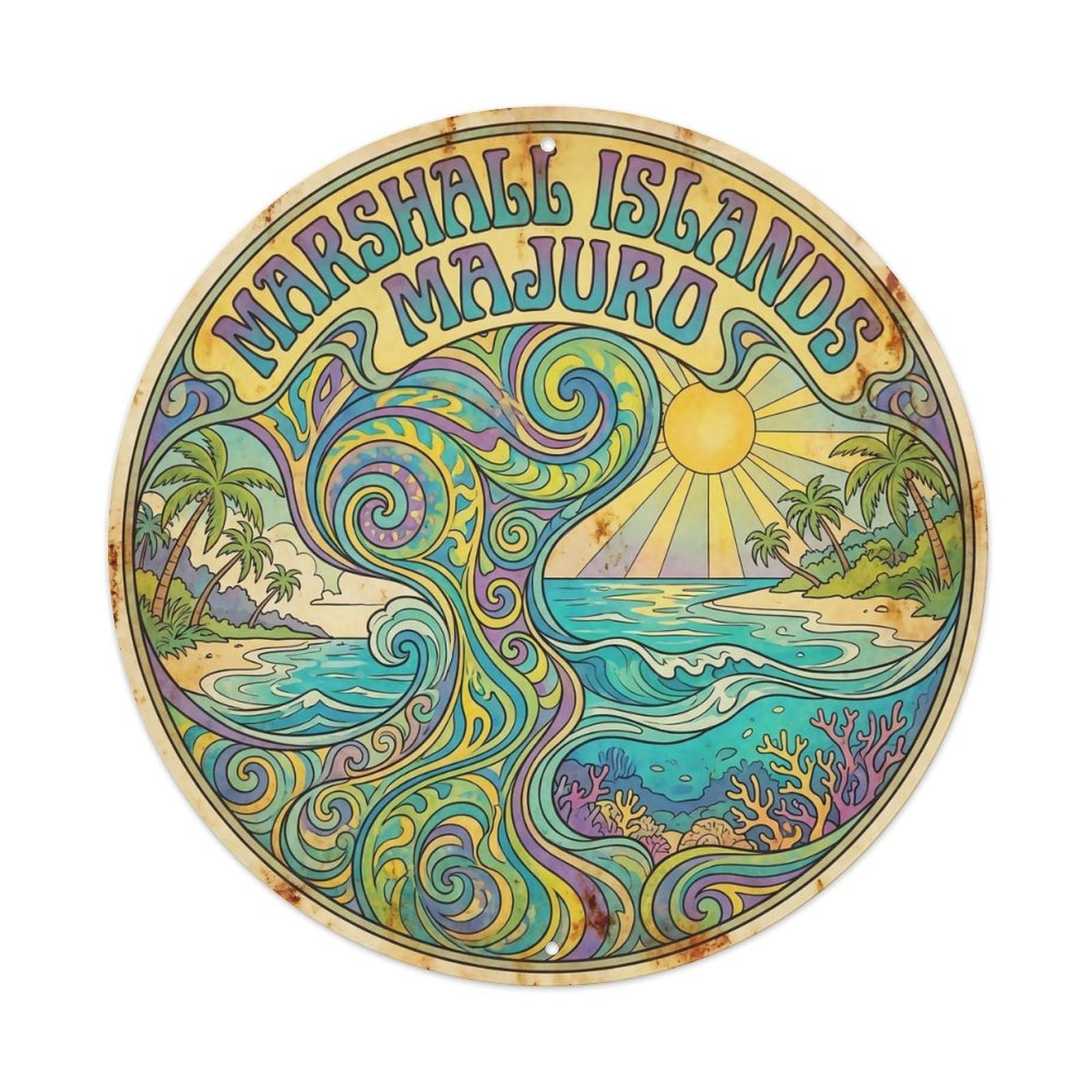Odgynaw 8X8inch(20X20cm) Marshall Islands Majuro Beach Tropical Island Coastal Metal Tin Sign