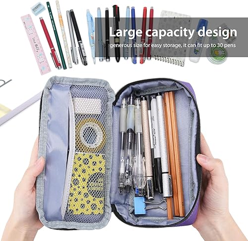Miniatura 9 de ProCase Estuche para lápices, estuche para bolígrafos, bolsa de papelería para estudiantes de gran capacidad, organizador de escritorio con doble