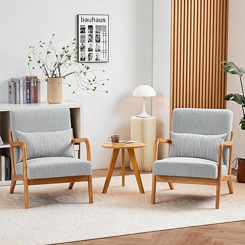 Miniatura 11 de Sillas Accent, juego de 2 sillas modernas de mediados de siglo con cojín, silla con madera maciza, silla de lectura y relajación para la sala
