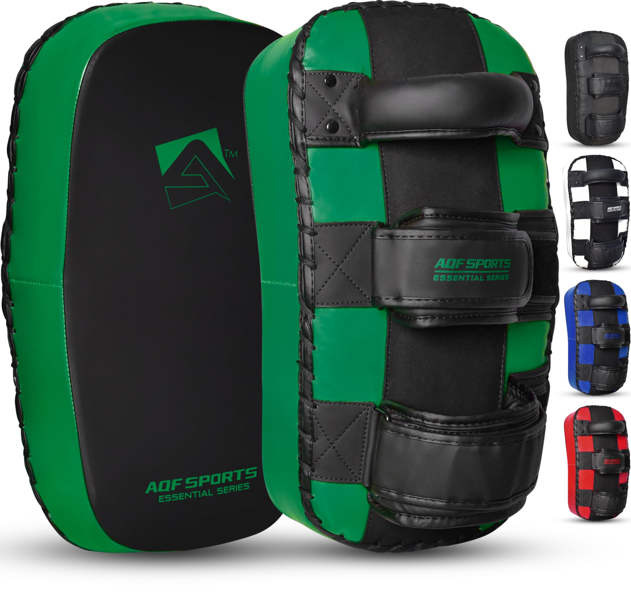 AQF Thai Pads for Training Muay Thai Curved Kickboxing Pads with Solid Handle Grip Kick Pads Boxing, MMA Martial Arts & Karate Body Strike Shield (Sold as Single) (Green, Pair)