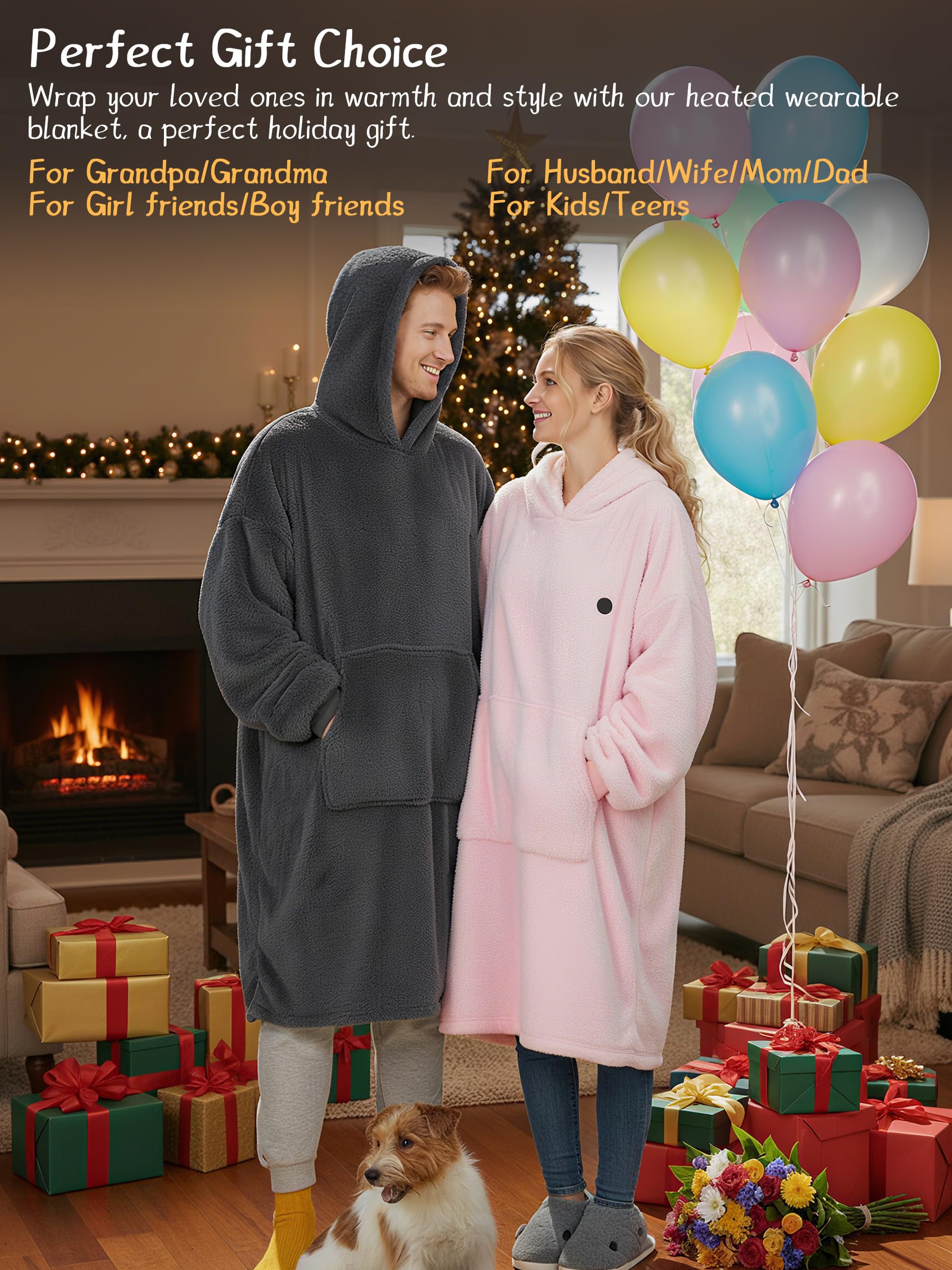 Beheizte Hoodie Decke mit Ärmeln,Heizdecke mit Ärmeln Kabellos mit Akku,10000mAh,Geschenk für Frauen,Tragbare Decke zum Anziehen Erwachsene Kuscheldecke,Weihnachtsgeschenke für Freundin Mütter75*110cm