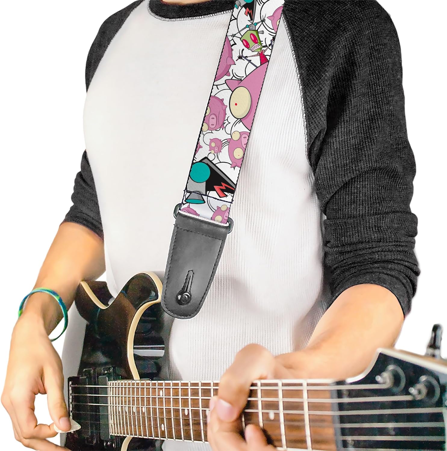 Buckle-Down Nickelodeon Guitar Strap, Invader Zim GIR and Piggy Doddles White Black, 2 Inches Wide