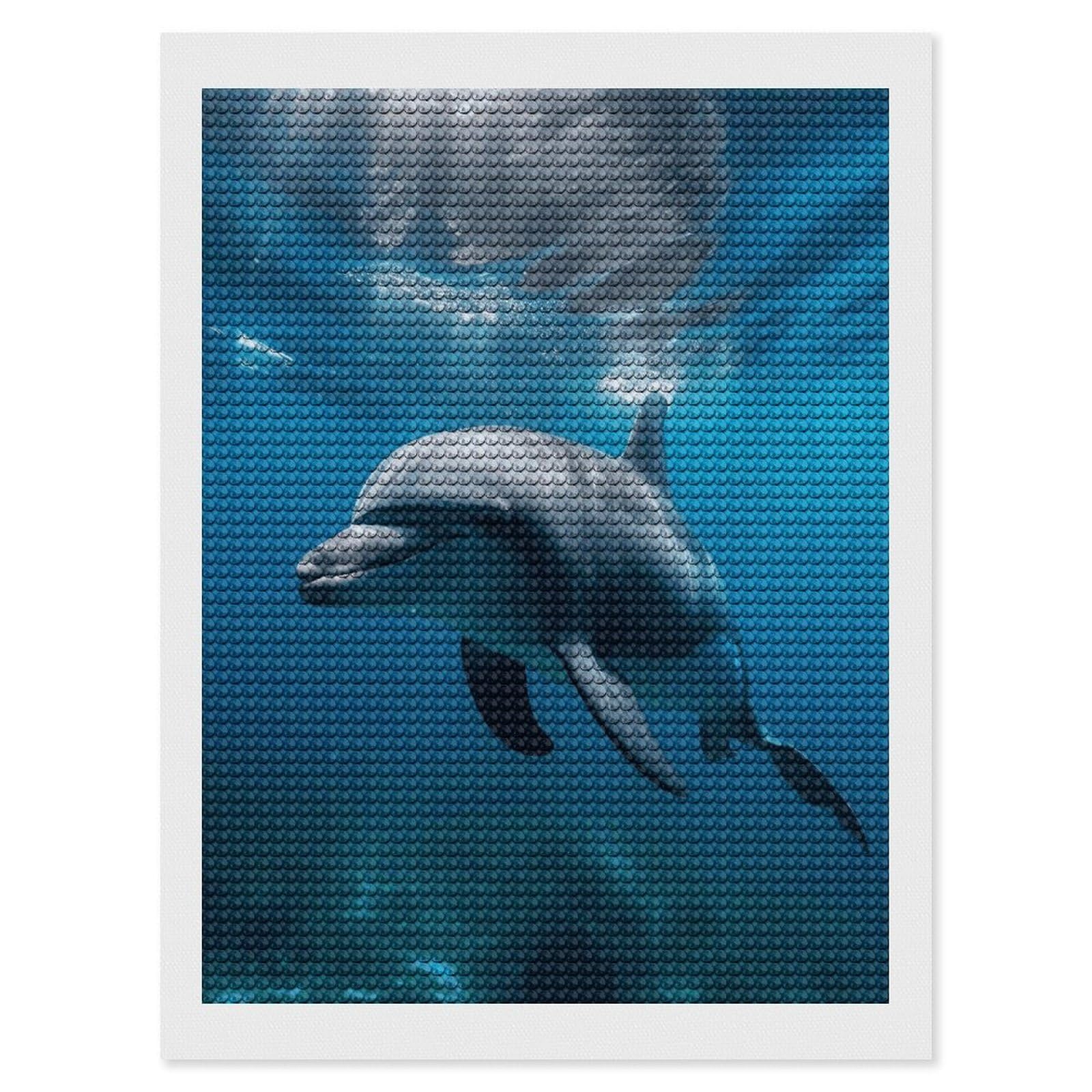 FekiLoot Dolphins in The Ocean1 Paint by Numbers Kit for Adults Beginner DIY Diamond Dots Paintings Round Full Drill Diamond Art Kits Picture Diamond Art Painting Kits for Home Decor 12"x16"