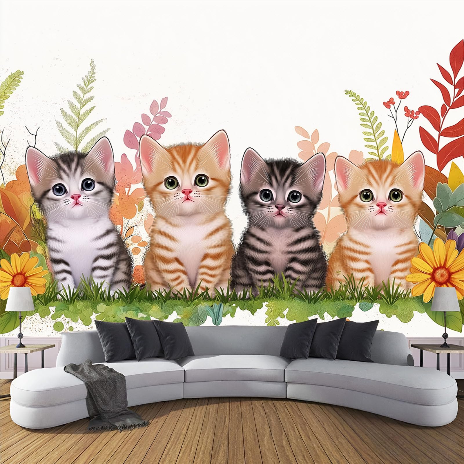 Tapisserie panoramique chat mignon motif nature grand format 250x175