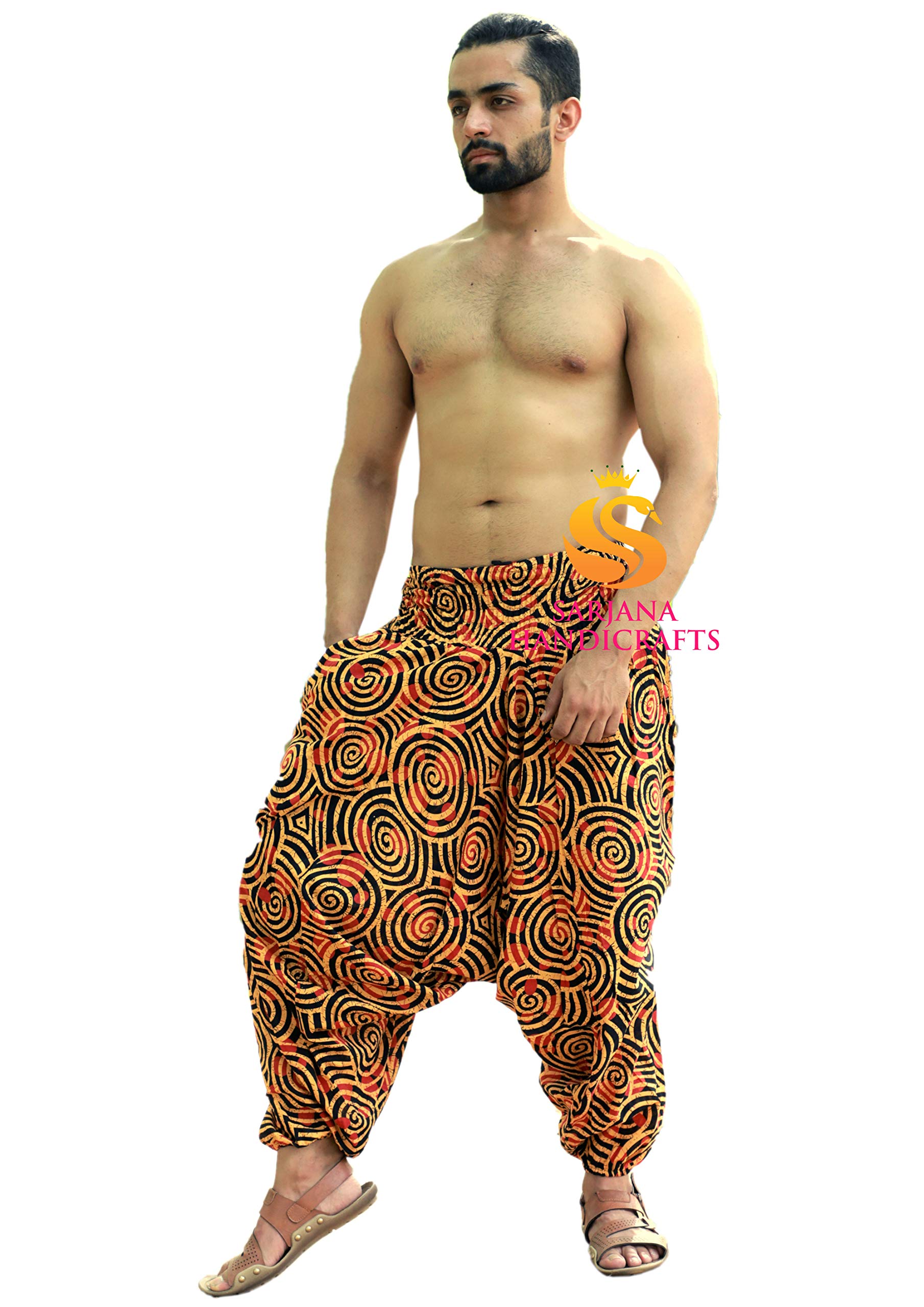 Sarjana Handicrafts Pantaloni Indiani Etnici da Uomo e Donna in Cotone Harem Hippie con Tasche per Yoga