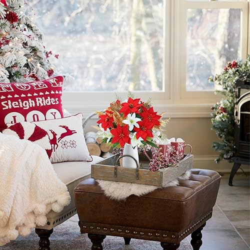 Miniatura 4 de MHMJON 12 plantas artificiales para exteriores, trébol falso de cuatro hojas con helecho boston, arbustos sintéticos, plantas de plástico