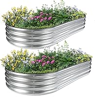Vista 10 de JERIA Cama de Jardín Elevada, Galvanizada Elevada 2 PCS 2×2×1ft Cajas de Plantación para Exteriores con Fácil Montaje, Cama de Jardín Redonda