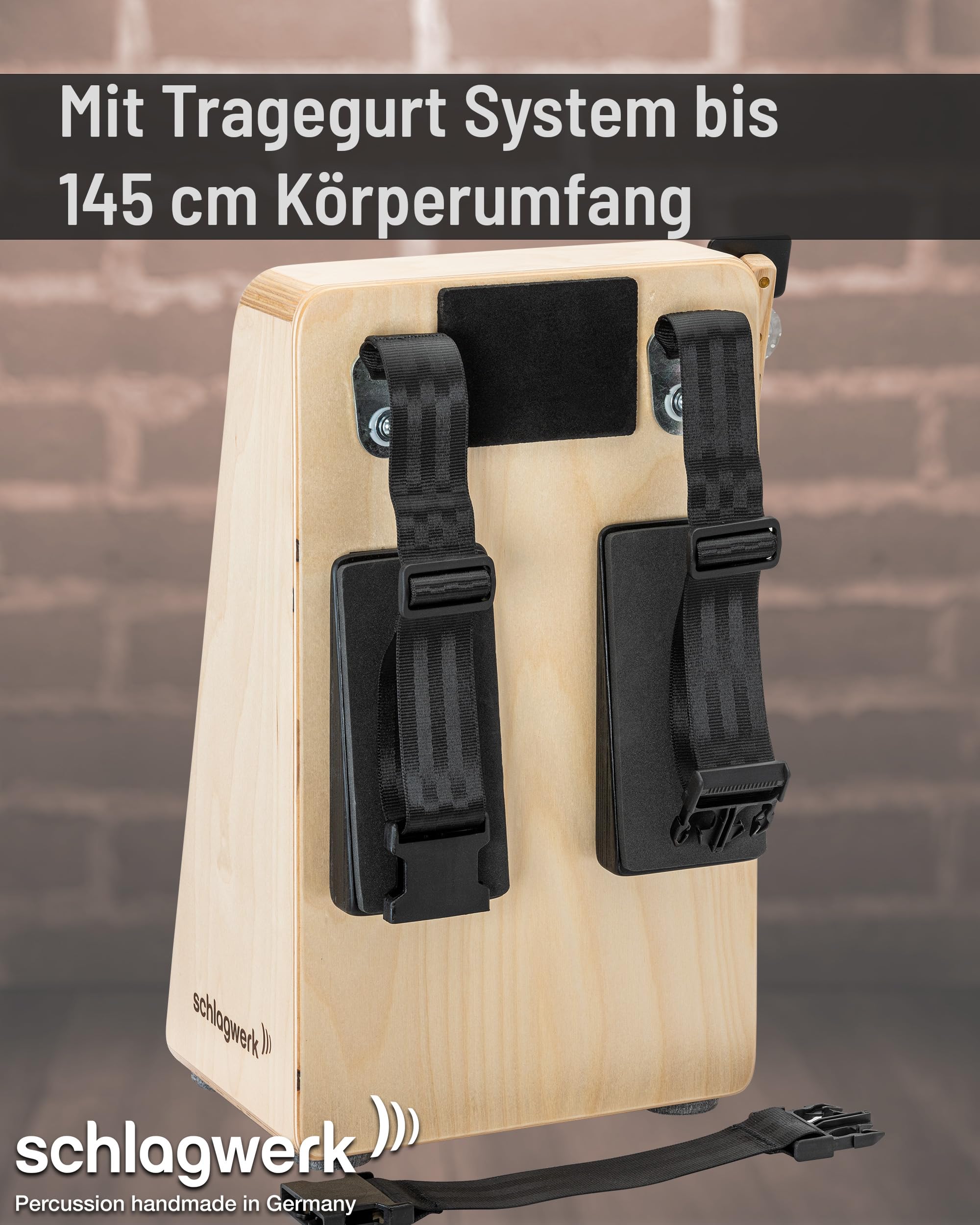 Schlagwerk MB110 Move Box Cajon - tragbare mobile Cajon - Ideal für Bühne und Walking Acts - spielbar im Stehen und Gehen - inklusive Heck Stick und Tragegurt - mobiles Drumset