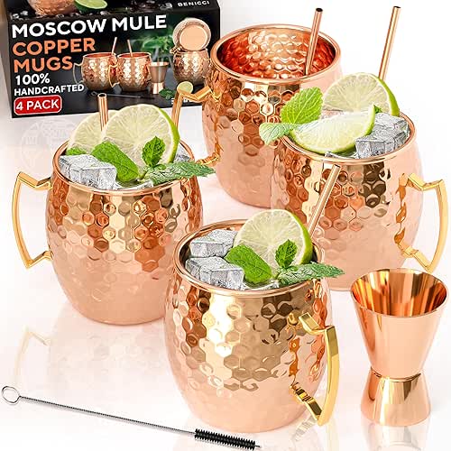 Benicci Moscow Mule Copper Mugs - Set of 4-100% HANDCRAFTED