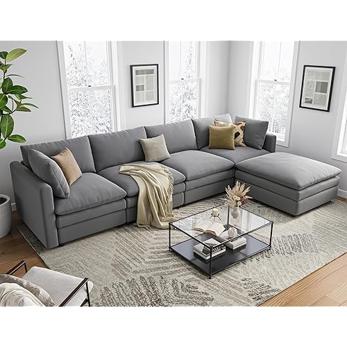 Sectional Couches for Living Room L Shaped Cloud Couch with Ottoman Deep Plush 5 Seats Sofa Modern Sofa for Apartment