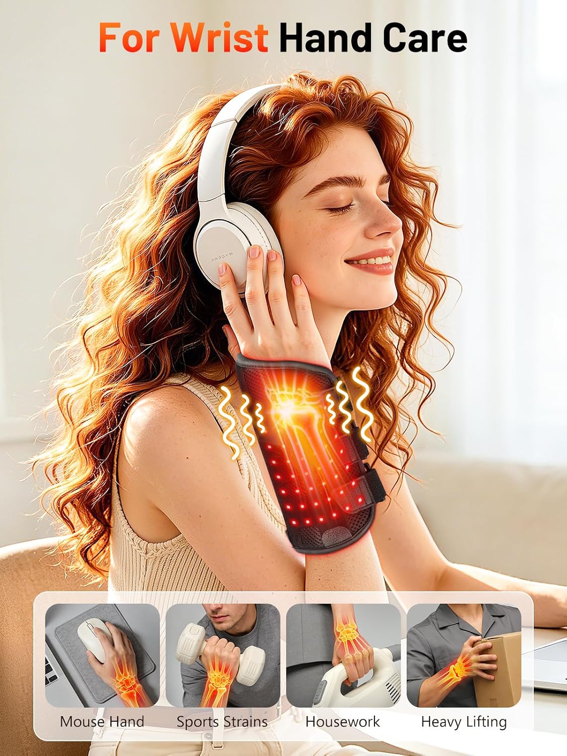 Red Light Therapy Wrist Brace 50 LEDs Carpal Tunnel Wrist Night Support