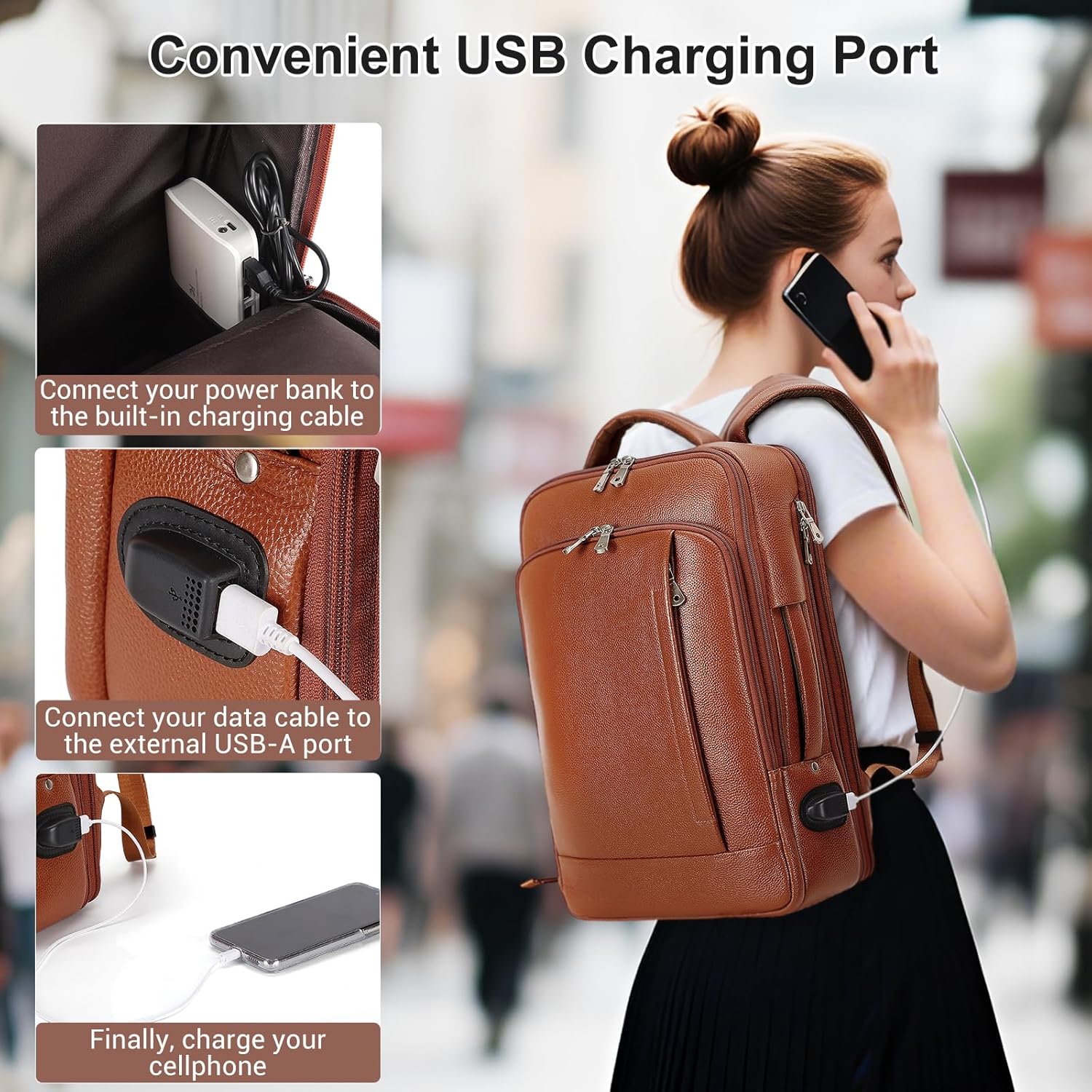 TIDING Expandable Leather 15.6" Laptop Backpack for Men Women, TSA Friendly Business Travel Rucksack Slim Work Casual Daypack - Image 6