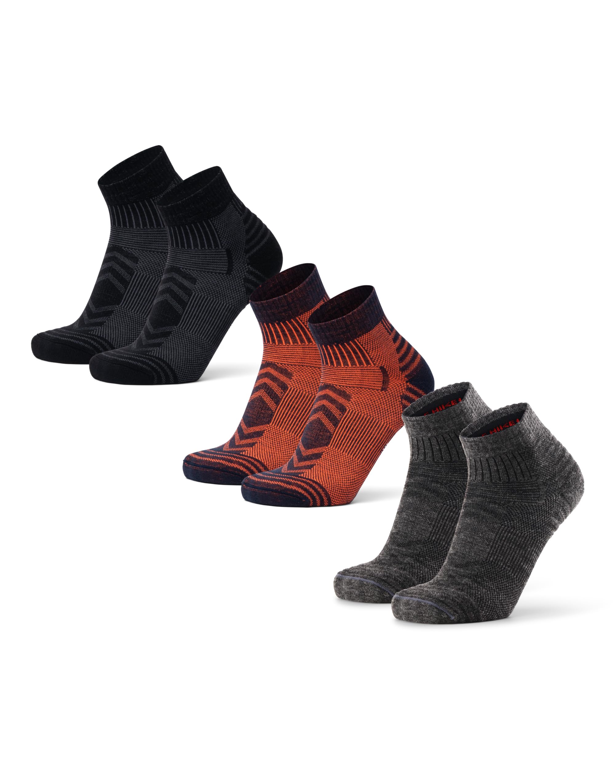 DANISH ENDURANCE Kurze Merino Wolle Wandersocken, Wollsocken, Merino Socken, Leicht Gepolstert, Atmungsaktiv & Anti-Blasen, Unisex, für Herren & Damen, 3 Paar