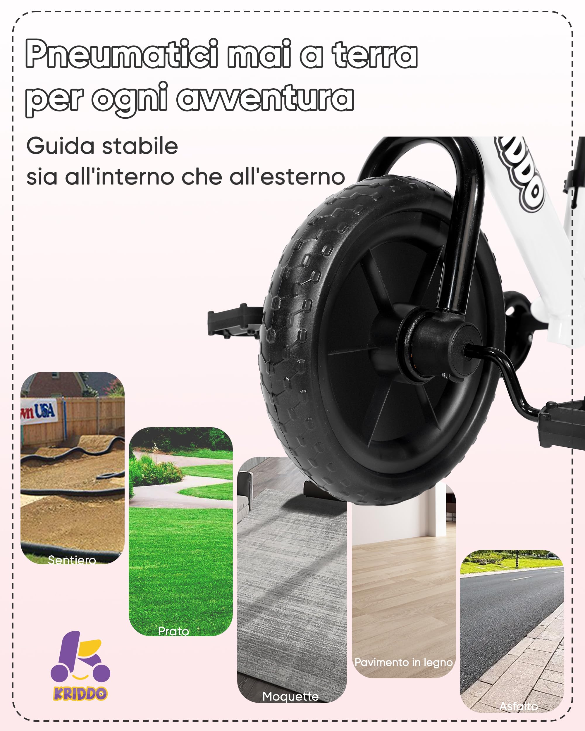 KRIDDO Triciclo per bambini 2 in 1 e bici senza pedali per bambini di 2 anni, pedali staccabili e rotelle ripiegabili, piastra fai da te, giocattolo da cavalcare dai 18 mesi ai 3 anni