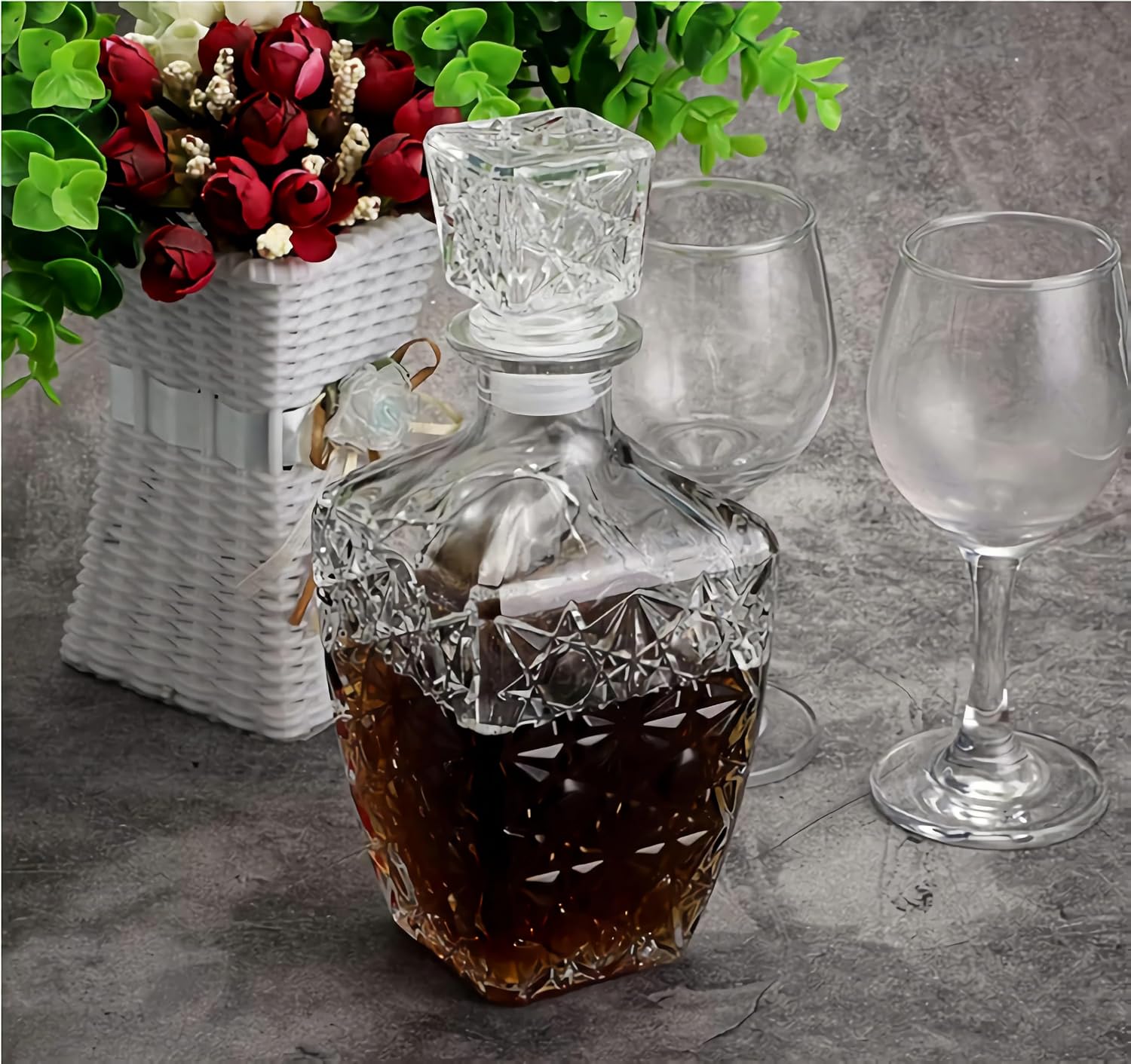 Crystal Whiskey Decanter With Glass Stopper,Decorative Vase for Flower
