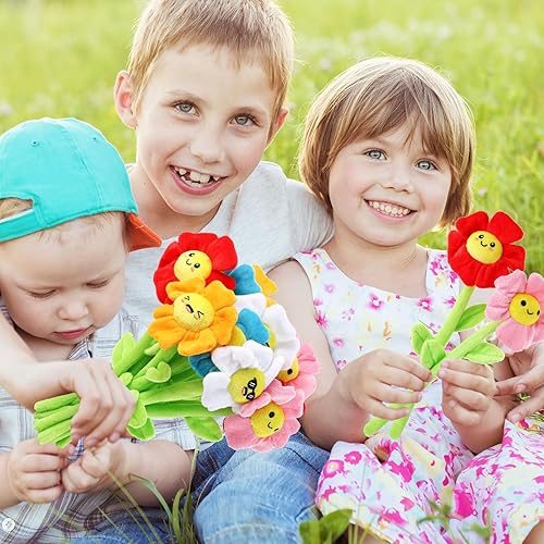Miniatura 5 de 18 Piezas de Flores de Peluche Sonrientes Rellenas con Tallos Doblables, Juguete de Ramo de Peluche Suave Floral de 12.6 Pulgadas para Graduación