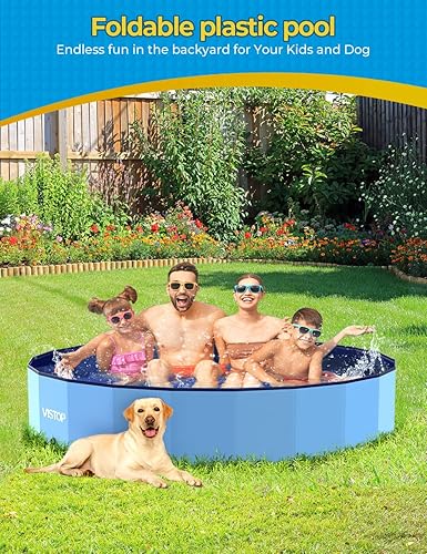 Vista 7 de VISTOP Alberca plegable gigante para perros, piscina portátil de plástico duro para perros, gatos y niños, bañera plegable para mascotas, piscina