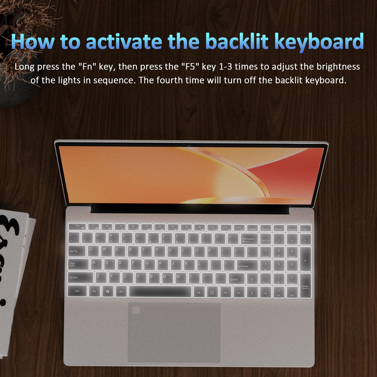 15.6" Laptop Computer Notebook, 16GB RAM, 1TB NVMe SSD, 4-Core N95 Processor, FHD Display, Backlit Keyboard, Fingerprint, Webcam, Bluetooth, WiFi, Win 11 Pro, 10TB Upgradeable; T152A, Silver